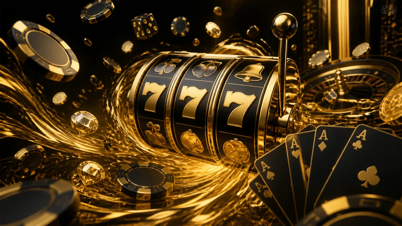 Cyberpunk themed casino banner with neon-lit slot machine and floating poker chips.